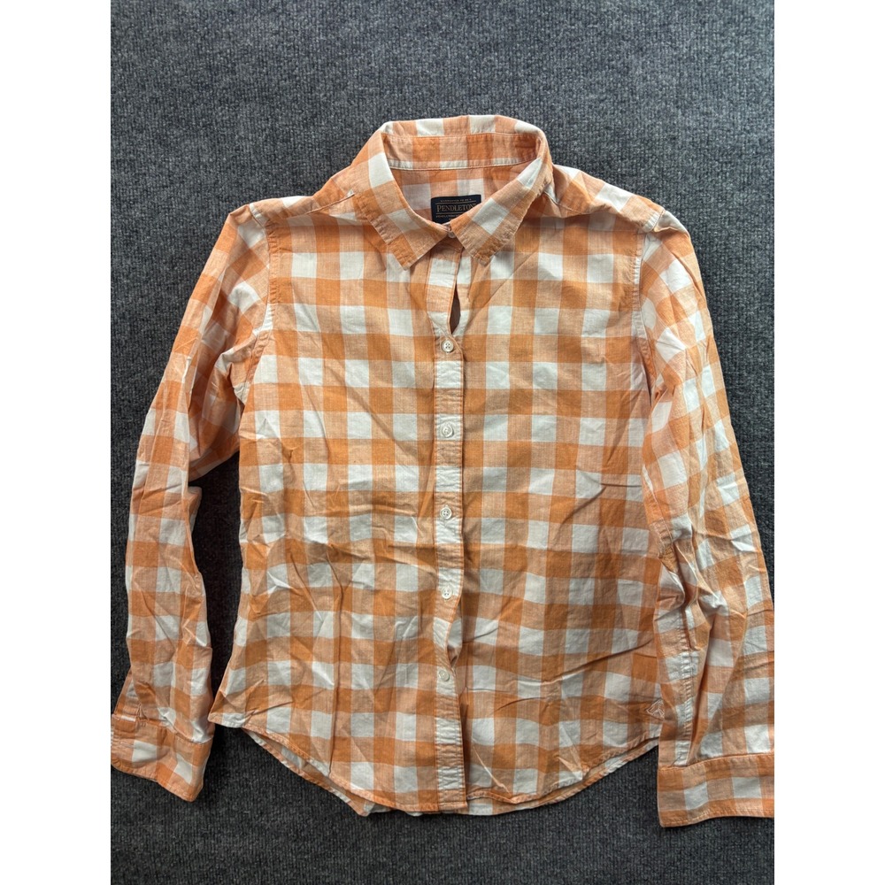 Pendleton Button Down Shirt Womens Medium Orange Gingham Plaid Cotton LS